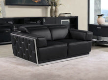 Load image into Gallery viewer, Italian Leather, Loveseat - Black / Silver