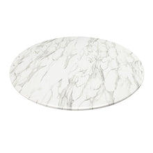 Load image into Gallery viewer, 40" Rounded Marble And Metal Pedestal Base Dining Table - Gray / White