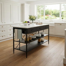 Load image into Gallery viewer, Marble Kitchen Island With Storage - White / Black