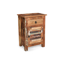 Load image into Gallery viewer, Recycled Wood Side Table With Drawer And Door - Natural