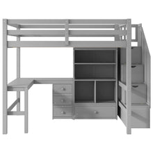 Load image into Gallery viewer, Loft Bed & L Shaped Desk, Drawers, Cabinet, And Storage Staircase