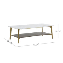 Load image into Gallery viewer, Coffee Table Rectangular Center Table For Living Room Open Space Side Table With Metal Frame - Golden / White