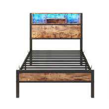 Load image into Gallery viewer, Modern Twin Size Metal Platform Bed Frame With Storage Headboard And Charging Station - Brown