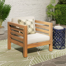 Load image into Gallery viewer, Outdoor Acacia Wood Patio Chair With Fabric Cushion