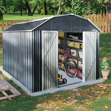 Load image into Gallery viewer, 10 Ft X 12 Ft Outdoor Metal Storage Shed With Arch Roof With Lockable Doors For Backyard Garden Patio Lawn - Black