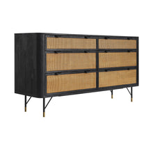 Load image into Gallery viewer, Solid Wood And Rattan Six Drawer Double Dresser - Natural / Black