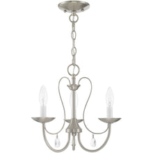 Load image into Gallery viewer, 12" Three Light Metal Dimmable Chandelier With Shades - Nickel / Clear