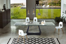 Load image into Gallery viewer, 71" Glass And Metal Self-Storing Leaf Sled Base Extendable Dining Table - Clear