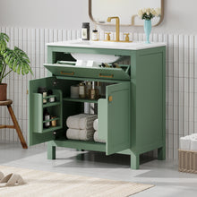 Load image into Gallery viewer, Bathroom Vanity With Ceramic Sink, Modern Single Bathroom Cabinet With 2 Doors And A Shelf, Soft Close Doors