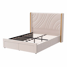 Load image into Gallery viewer, Modern Upholstered LED Bed Frame With Storage Drawers, Wingback Headboard, RGB Light