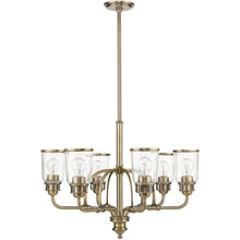 Load image into Gallery viewer, Six Light Metal Dimmable Chandelier With Shades - Antiqued Brass / Clear
