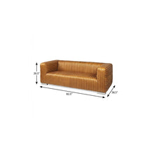 Load image into Gallery viewer, Leather And Solid Wood Sofa - Brown