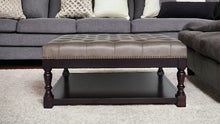 Load image into Gallery viewer, Leather And Solid Wood Coffee Table With Shelf - Gray And Dark Brown