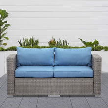 Load image into Gallery viewer, 2 Piece Patio Loveseat Set With Thick Cushions, Outdoor Sectional Sofa For Balcony - Blue / Brown