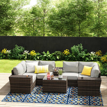 Load image into Gallery viewer, Wicker Outdoor Sectional With Weather Resistant Cushions And Table