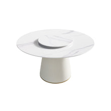 Load image into Gallery viewer, Modern Artificial Stone Round Plywood Base Dining Table, Can Accommodate 6 People, Artificial Stone Turntable (Not Including Chairs) - White / Beige
