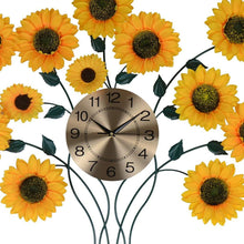Load image into Gallery viewer, Silent Analog Floral Wall Clock - Yellow / Green / Yellow