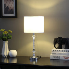 Load image into Gallery viewer, Metal And Faux Crystal Table Lamp With White Drum Shade - Silver
