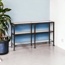 Load image into Gallery viewer, Glass Distressed Floor Shelf Console Table With Storage - Clear / Black
