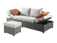 Load image into Gallery viewer, Salena - All Weather Wicker Patio Sofa & Ottoman With 2 Toss Pillows - Beige / Gray