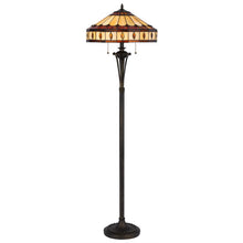 Load image into Gallery viewer, Two Light Traditional Shaped Floor Lamp With Purple And Ivory Abstract Tiffany Glass Empire Shade - Bronze