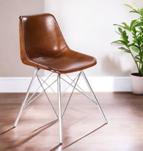 Load image into Gallery viewer, Faux Leather Side Chair - Brown / Silver