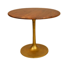 Load image into Gallery viewer, 36" Rounded Solid Wood And Iron Pedestal Base Dining Room Table - Brown