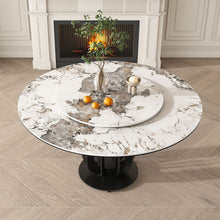 Load image into Gallery viewer, Round Dining Table With Carbon Steel Base And Lazy Susan Industrial Style - Black / White