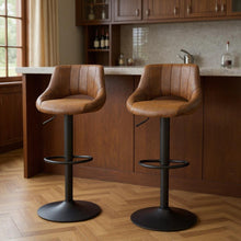 Load image into Gallery viewer, Faux Leather Swivel Low Back Adjustable Height Bar Chairs Steel With Footrest 42" (Set of 2) - Brown and Black