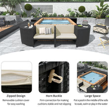 Load image into Gallery viewer, Spa Surround Spa Frame Quadrilateral Outdoor Rattan Sectional Sofa Set With Mini Sofa, Wooden Seats And Storage Spaces