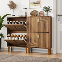 Load image into Gallery viewer, Modern Minimalist Shoe Storage Cabinet With 2 Flip Drawers And Metal Handles - Brown