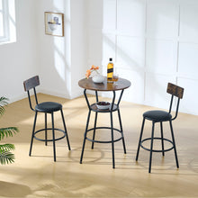 Load image into Gallery viewer, Rustic Brown Round Bar Table And Stool Set With Shelf, Upholstered Stool With Backrest - Antique Brown