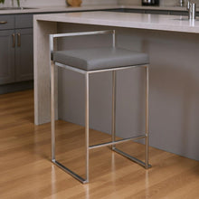 Load image into Gallery viewer, Faux Leather And Solid Wood Backless Bar Height Chair With Footrest 31" - Gray