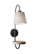 Load image into Gallery viewer, Metal Wall Lamp With Usb Charging Station Wood Shelf - Antique Brass / Black
