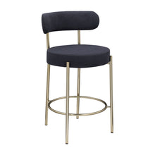 Load image into Gallery viewer, Modern Sherpa Counter Height Stools, Uphsoltered Seat Height Barstools With Brushed Brass Metal Legs Round Low Back Kitchen Stools With Footrest For Dining Room (Set of 2)