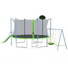 Load image into Gallery viewer, 12Ft Trampoline With Slide And Swings, Astm Approved Large Recreational Trampoline With Basketball Hoop And Ladder, Outdoor Backyard Trampoline With Net, Capacity For Kids And Adults - Green / Blue