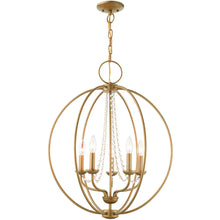 Load image into Gallery viewer, 28" Five Light Dimmable Chandelier With Shades - Antiqued Gold