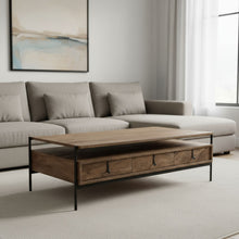 Load image into Gallery viewer, Rectangular Solid Wood Metal Coffee Table W 3 Drawers - Brown And Black