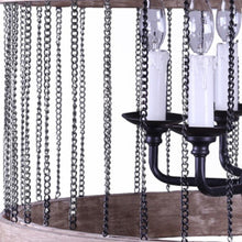 Load image into Gallery viewer, Wood And Metal Cylinder Six Light Dimmable Chandelier - Black / Natural