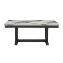 Load image into Gallery viewer, 72" Faux Marble And Wood Trestle Base Dining Table - Black / White