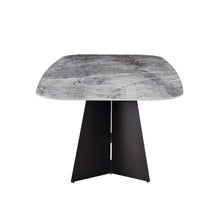 Load image into Gallery viewer, 94" Faux Marble Ceramic And Steel Double Pedestal Base Dining Table - Gray