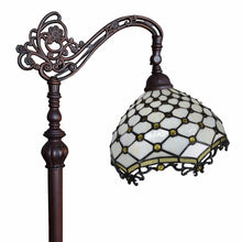 Load image into Gallery viewer, Traditional Shaped Floor Lamp With White Tiffany Glass Bowl Shade - Brown