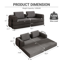 Load image into Gallery viewer, Convertible Sleeper Sofa Bed With Cylindrical Pillow, Fixed Shape Frame