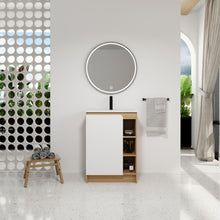 Load image into Gallery viewer, Freestanding Bathroom Vanity With Thin Rim Sink, Single Door With 4 Tier Open Shelves - Light Oak / White