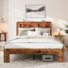 Load image into Gallery viewer, Wood Platform Bed Frame With Storage LED Light Headboard & USB