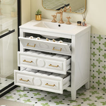 Load image into Gallery viewer, Retro Bathroom Vanity With Sink Combo, Free Standing Single Set With 3 Drawers
