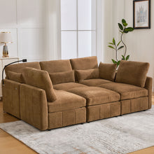 Load image into Gallery viewer, Modern Modular U-Shaped Sofa Bed With Movable Ottoman, USB Ports, Phone Holder