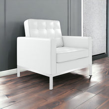 Load image into Gallery viewer, Italian Leather Tufted Arm Chair - White And Silver