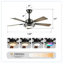Load image into Gallery viewer, 5 Blades Ceiling Fan With LED Light 3000 - 6500K Dimmable, 6 Speed Levels, Reversible Ceiling Fan - Matte Black