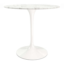 Load image into Gallery viewer, 32" Rounded Marble And Metal Pedestal Base Dining Table - White